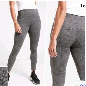 Athleta Delancey Herringbone Tight Leggings Black /Abalone Grey Size S